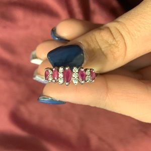 Vintage 14K White Gold Marquise Ruby and Round Diamond Eternity Band